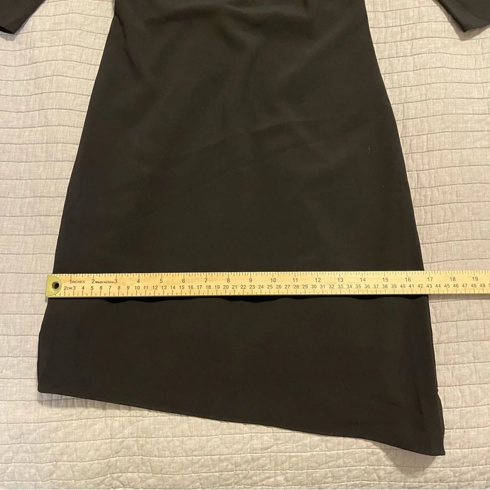 Halston Heritage Asymmetric Cocktail Dress 3/4 Sleeve Knot Back Black Size 0 - Picture 8 of 12